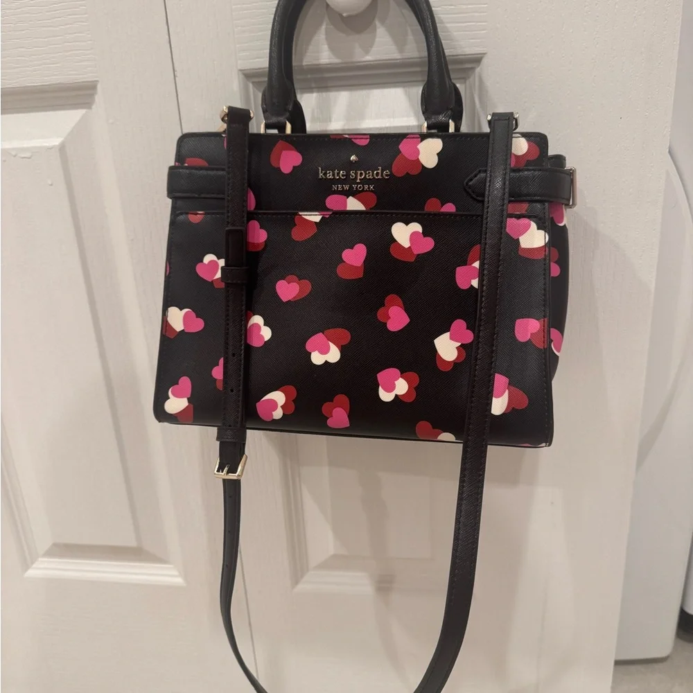 Kate Spade Black Satchel with Pink and Red Hearts - Picture 9 of 13
